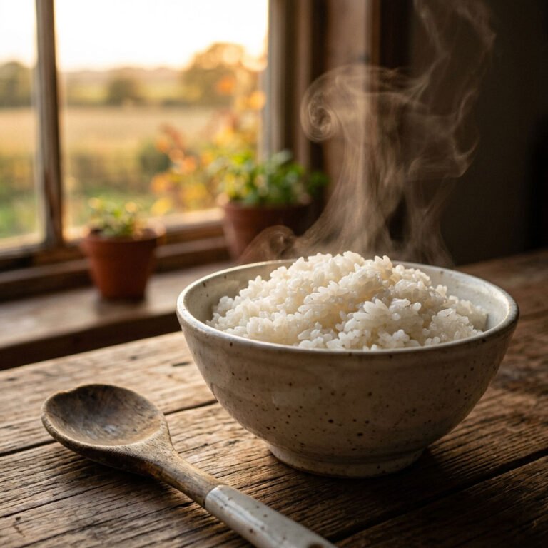 Cooked plain rice as an everyday staple food from 100% broken rice
