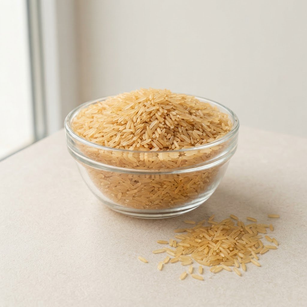 1121 golden sella basmati rice long amber grains in a clear bowl