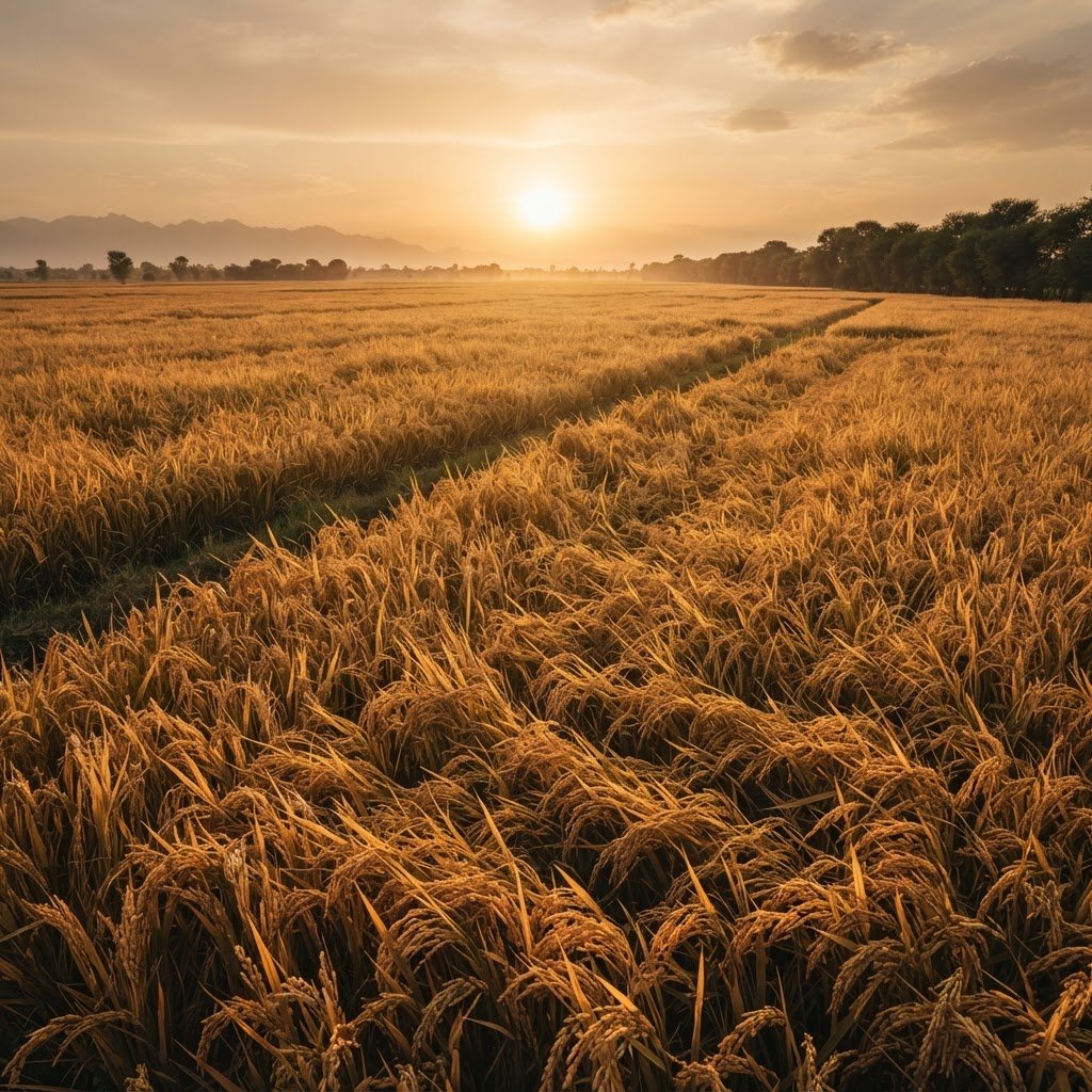 Basmati paddy fields in Pakistan at harvest, the origin of TEFT Global rice supply