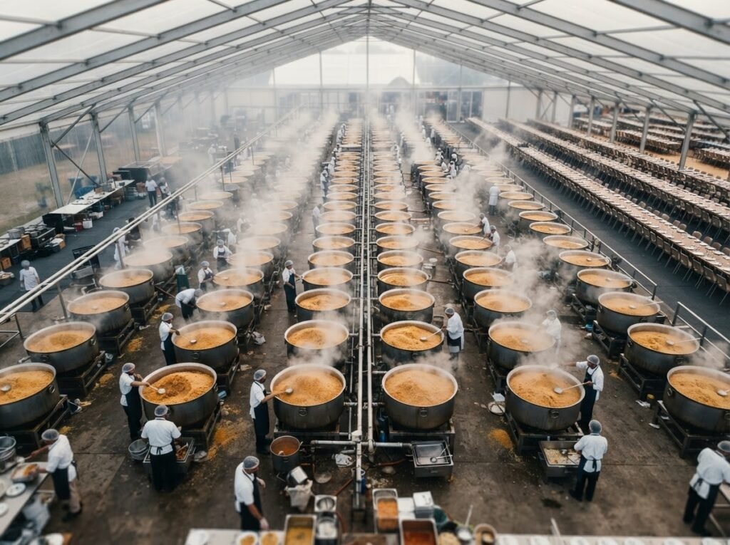 1121 golden sella basmati rice cooked for mass catering during the pilgrimage season