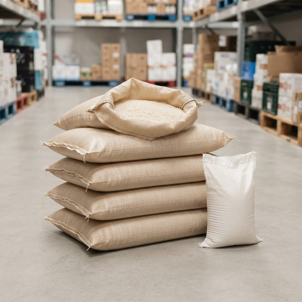 PK-386 long grain rice in stacked 5kg and 10kg retail bags