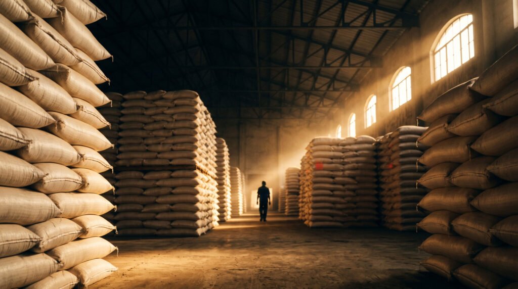 Sealed rice bags with compliant packaging materials for GCC import distribution and retail shelves.