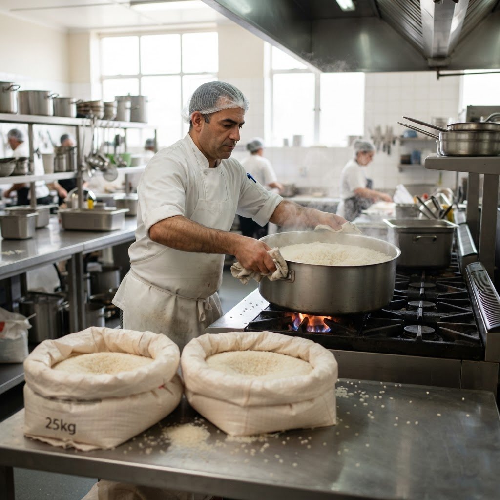 Institutional caterer cooking 100% Broken Rice in volume