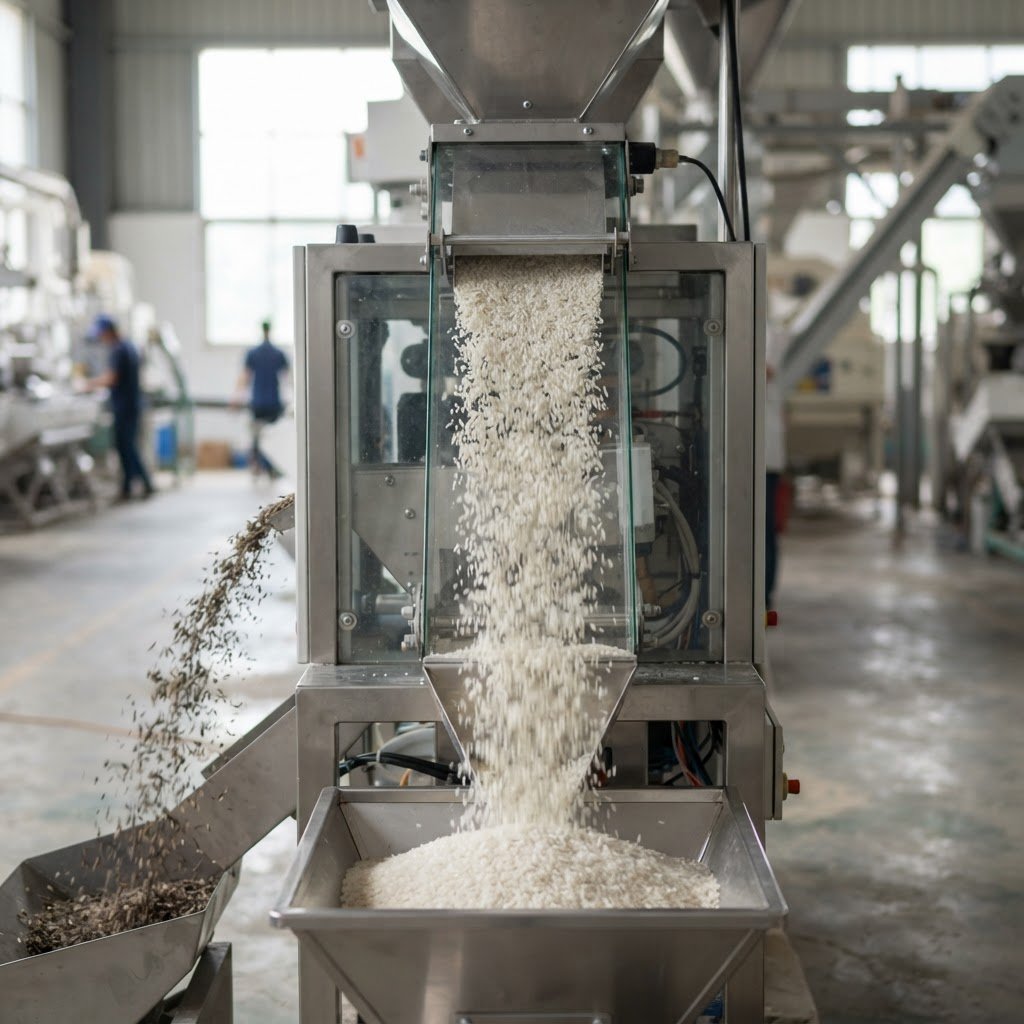 100% Broken Rice passing through a colour sortex at the mill