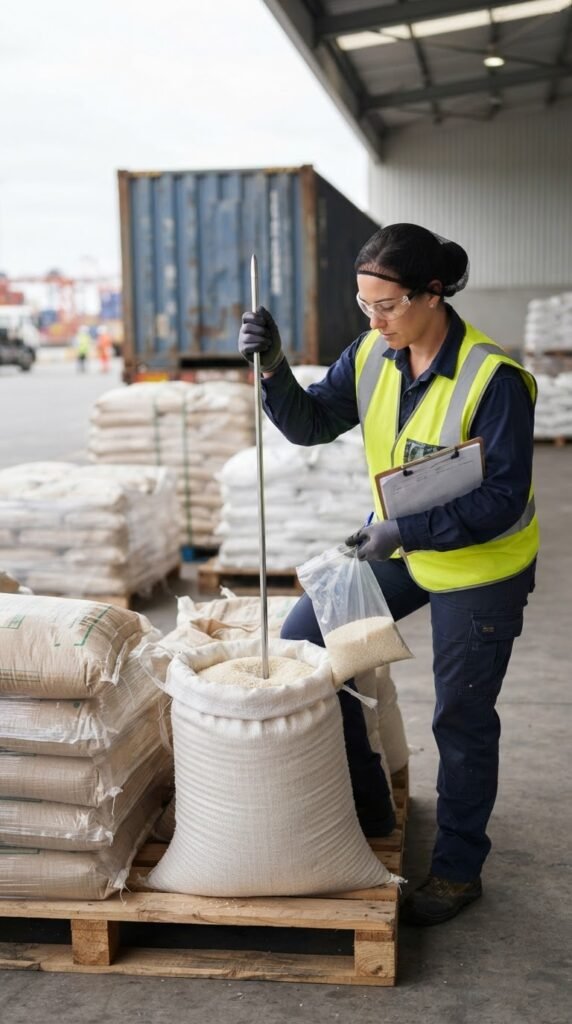 Pre-shipment inspection of 100% Broken Rice before loading