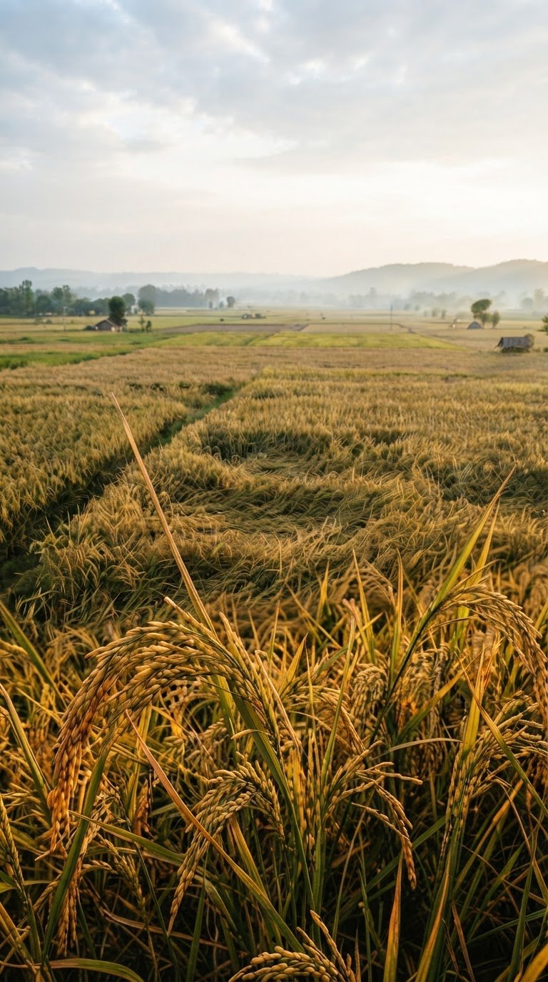 1121 basmati paddy standing in the field before harvest, where the crop year on a batch is set