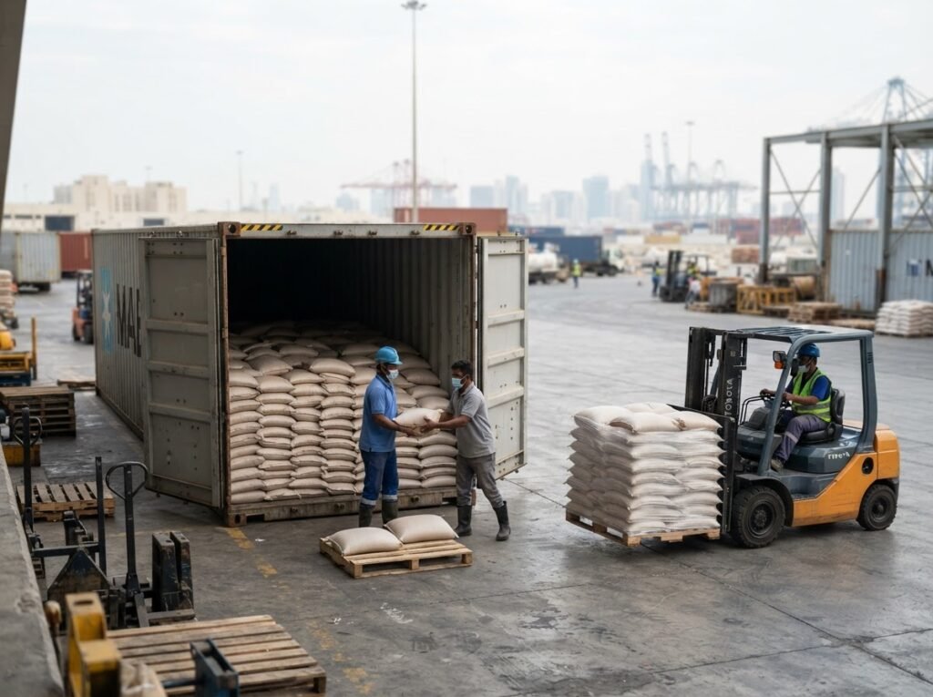 1121 basmati rice loaded into a shipping container for a distributor programme