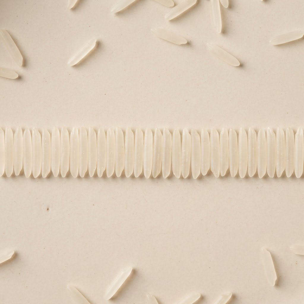 1121 basmati rice grains laid end to end in a row, the extra long grain a buyer can measure