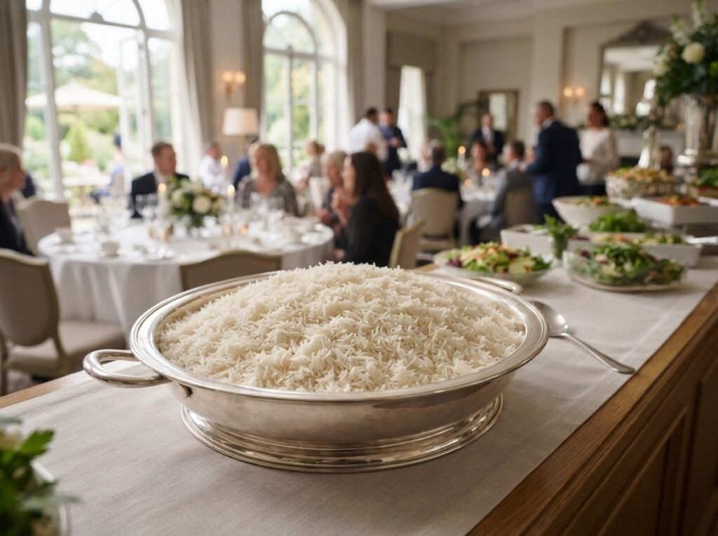 1121 steam basmati rice served at a hotel banquet where grain length and aroma are on show