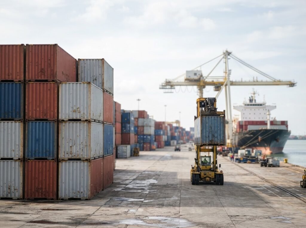 Containers of 1121 basmati rice arriving at a destination port for an importer to clear