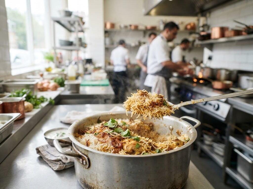 1121 basmati rice used for biryani in a restaurant kitchen serving in volume