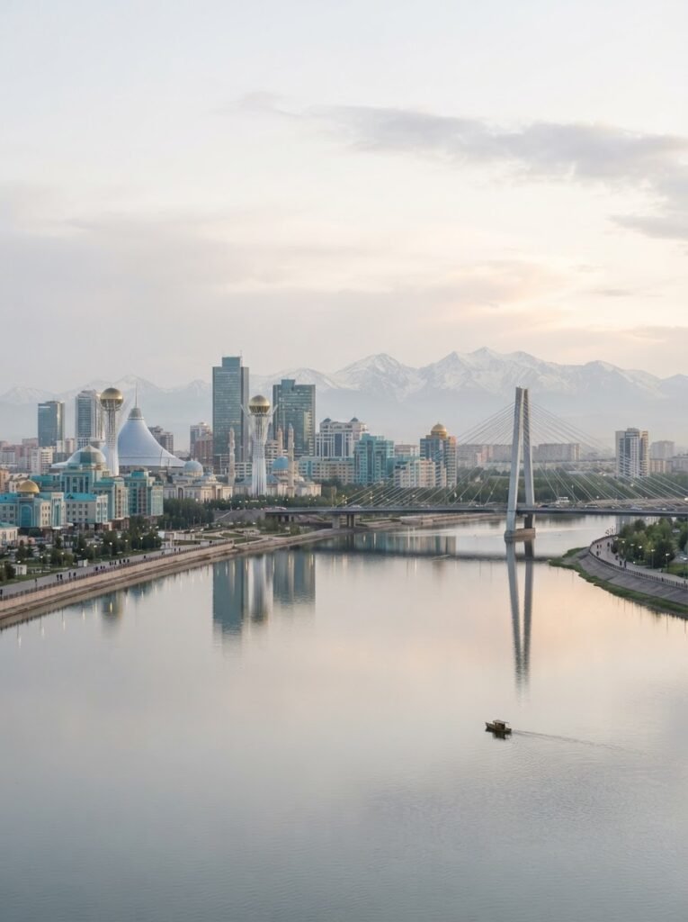 A Central Asian city skyline in the morning, the Central Asian market for 1121 golden sella basmati rice