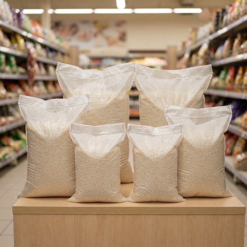 Brown rice packed in 5kg and 10kg retail bags