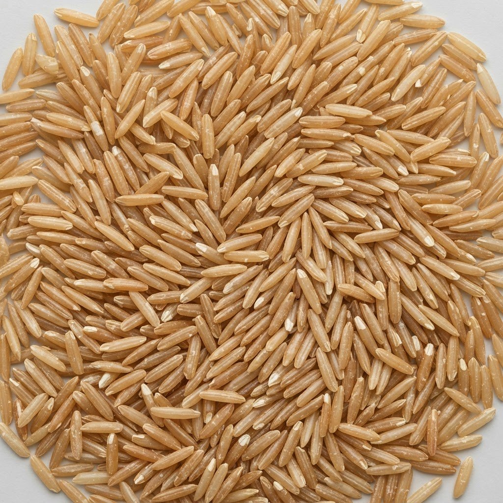 Pakistani brown rice grains with the bran layer intact