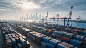 Vast container terminal at Shanghai Yangshan port handling China broken rice imports