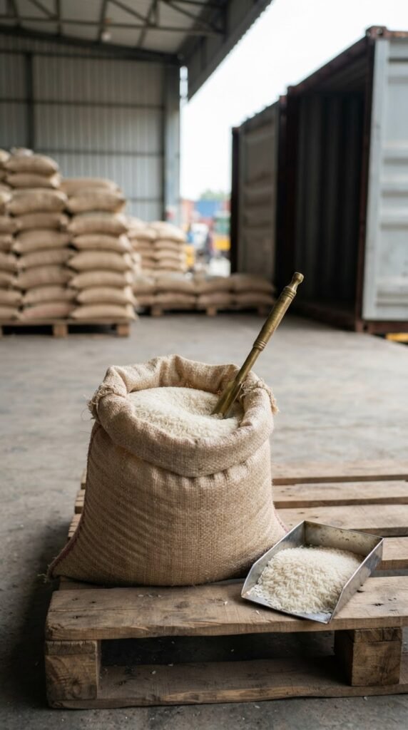 Pre-shipment inspection of D-98 basmati rice before loading at Port Qasim