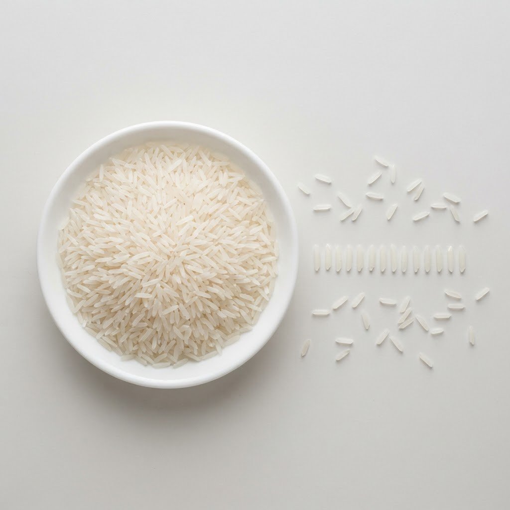 D-98 basmati rice raw grains showing the long slender basmati shape