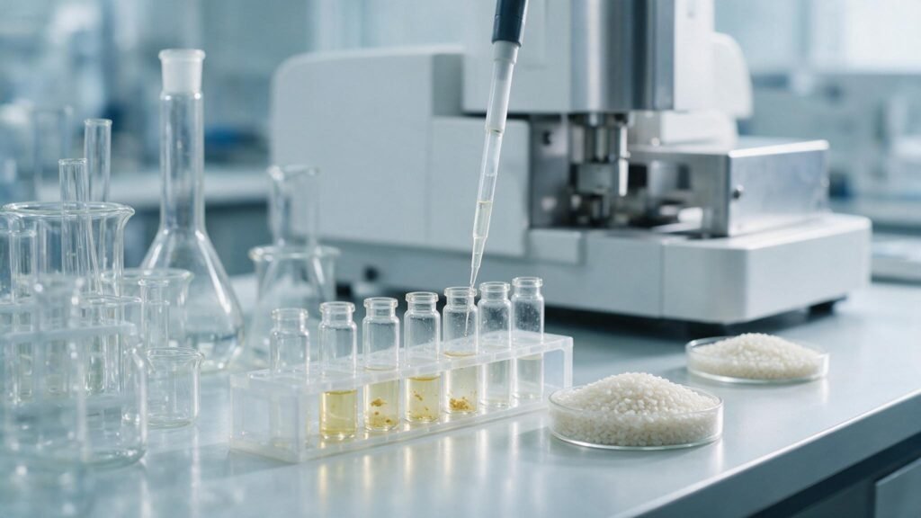 Lab glassware and rice samples testing for tricyclazole residues under EU MRL rules