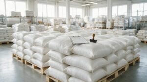 Rice sacks on pallets with inspection paperwork for US FDA rice import compliance