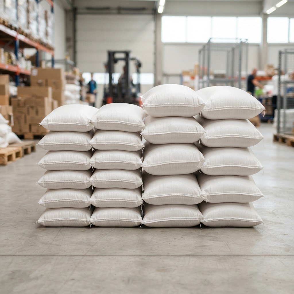 IRRI-6 long grain rice in 25kg and 50kg woven bags side by side
