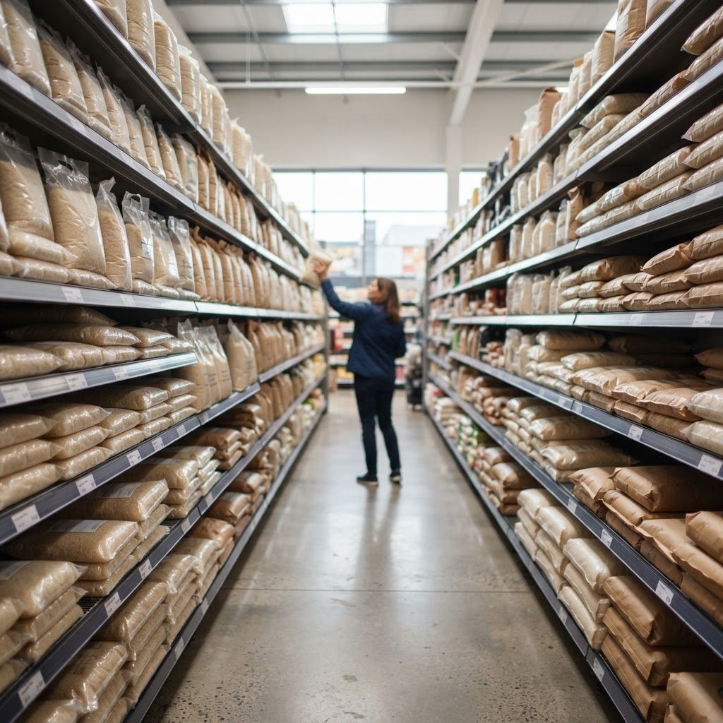 IRRI-6 long grain rice on a retail and cash-and-carry shelf