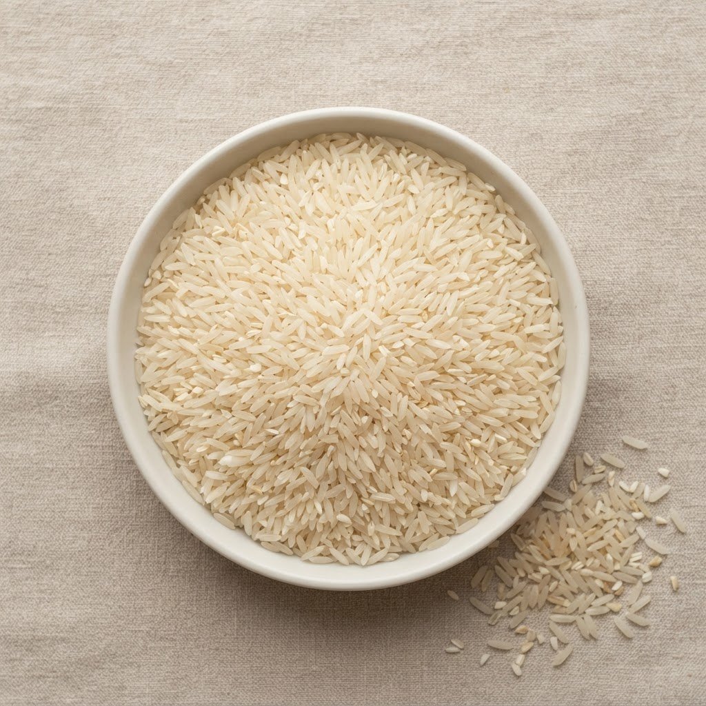 IRRI-6 long grain rice at 10% broken, mostly whole grains with a visible share of short pieces