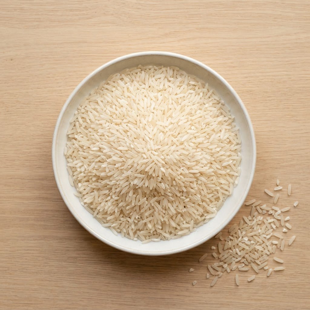 IRRI-6 long grain rice at 15% broken, the working staple grade