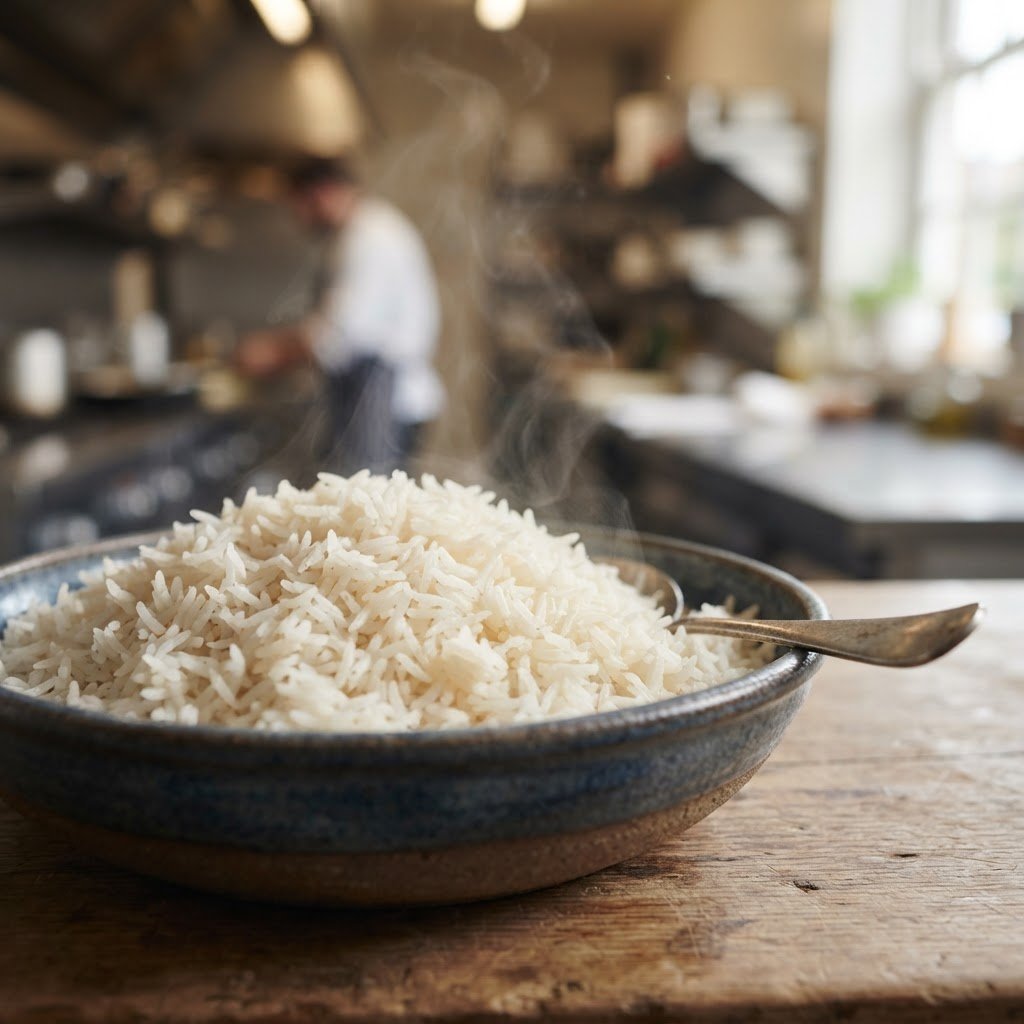 IRRI-9 Long Grain Rice cooked dry and separate in a serving dish