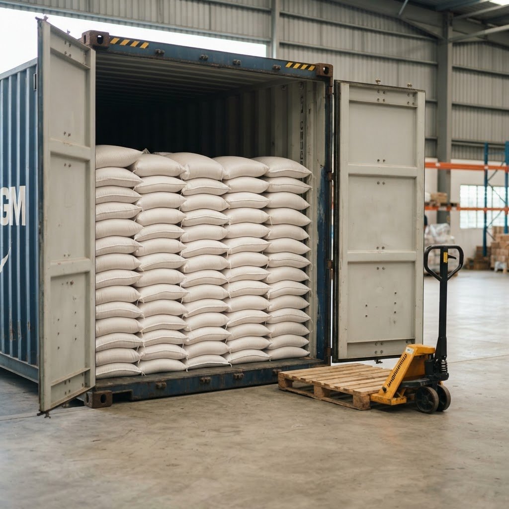 IRRI-9 Long Grain Rice loaded into a container for export