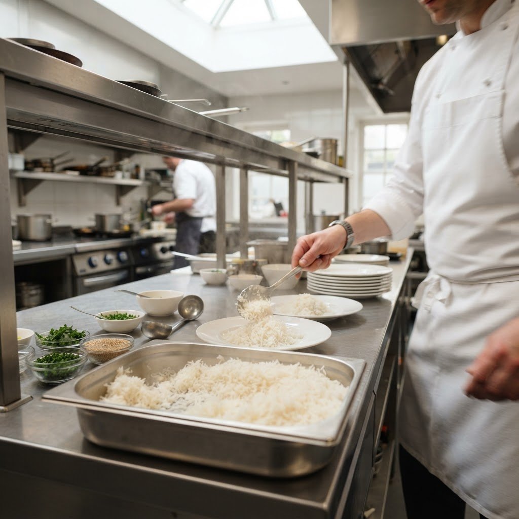IRRI-9 Long Grain Rice in service in a hotel kitchen