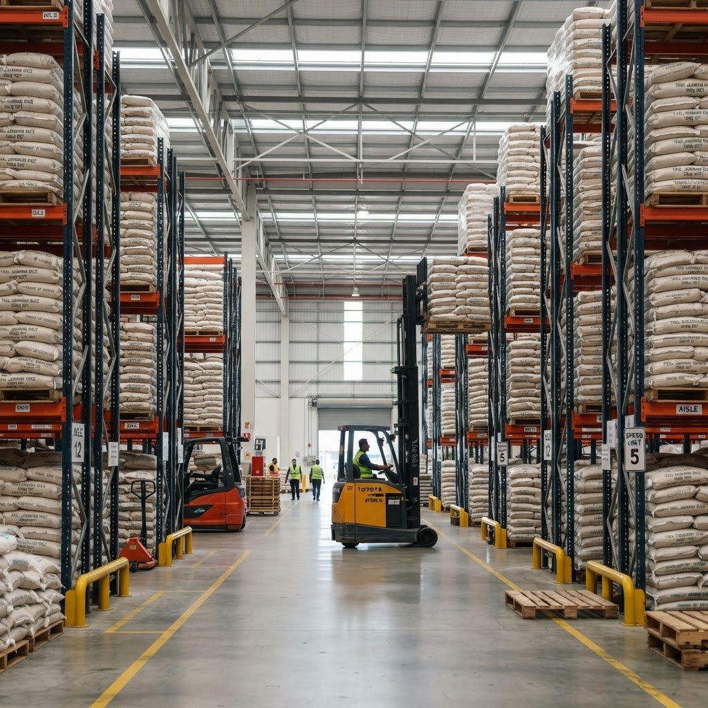 IRRI-9 Long Grain Rice palletised in an importer's warehouse