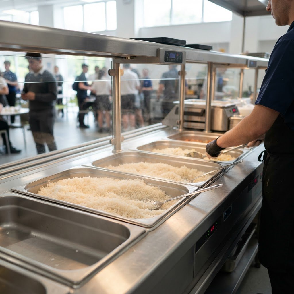 IRRI-9 Long Grain Rice served in an institutional catering kitchen