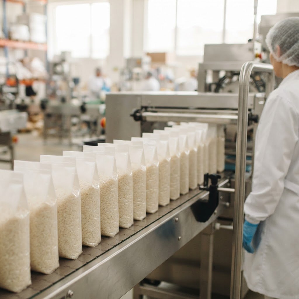 IRRI-9 Long Grain Rice packed in own-brand printed bags
