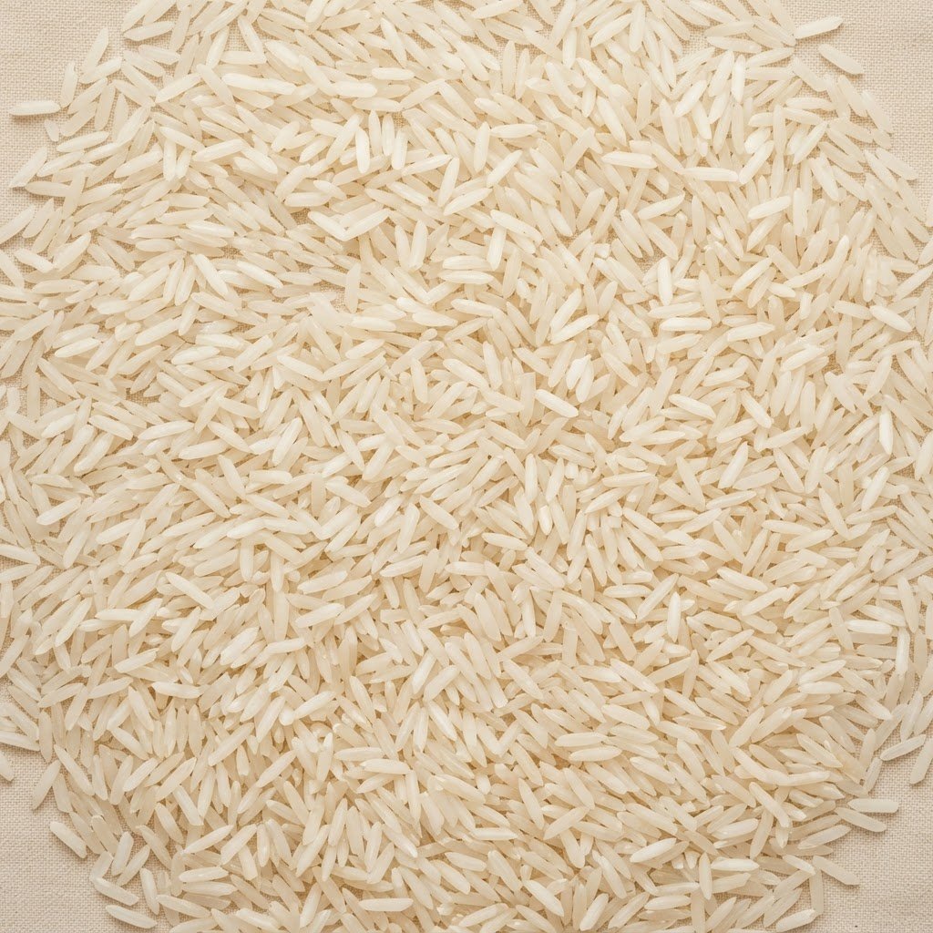 KS-282 long grain white rice grains close up