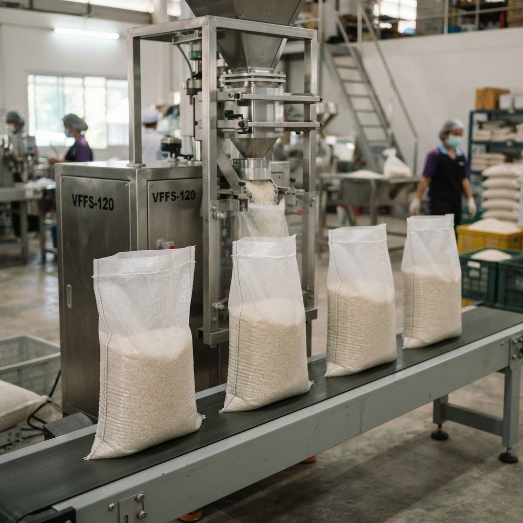 KS-282 long grain rice packed under an own-brand printed bag