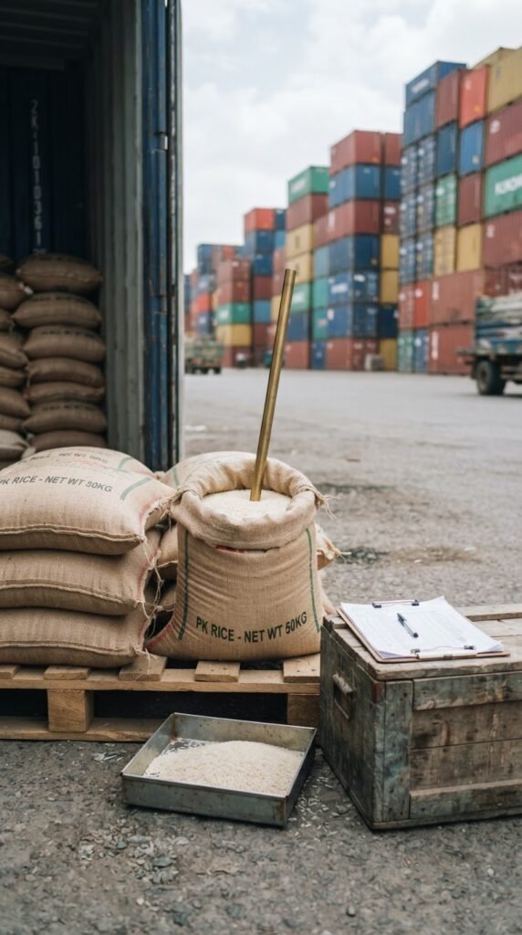 KS-282 long grain rice inspected before shipment at a Pakistani port