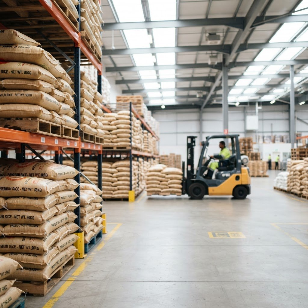 KS-282 long grain rice held in stock at the TEFT warehouse in Al Wakra Qatar