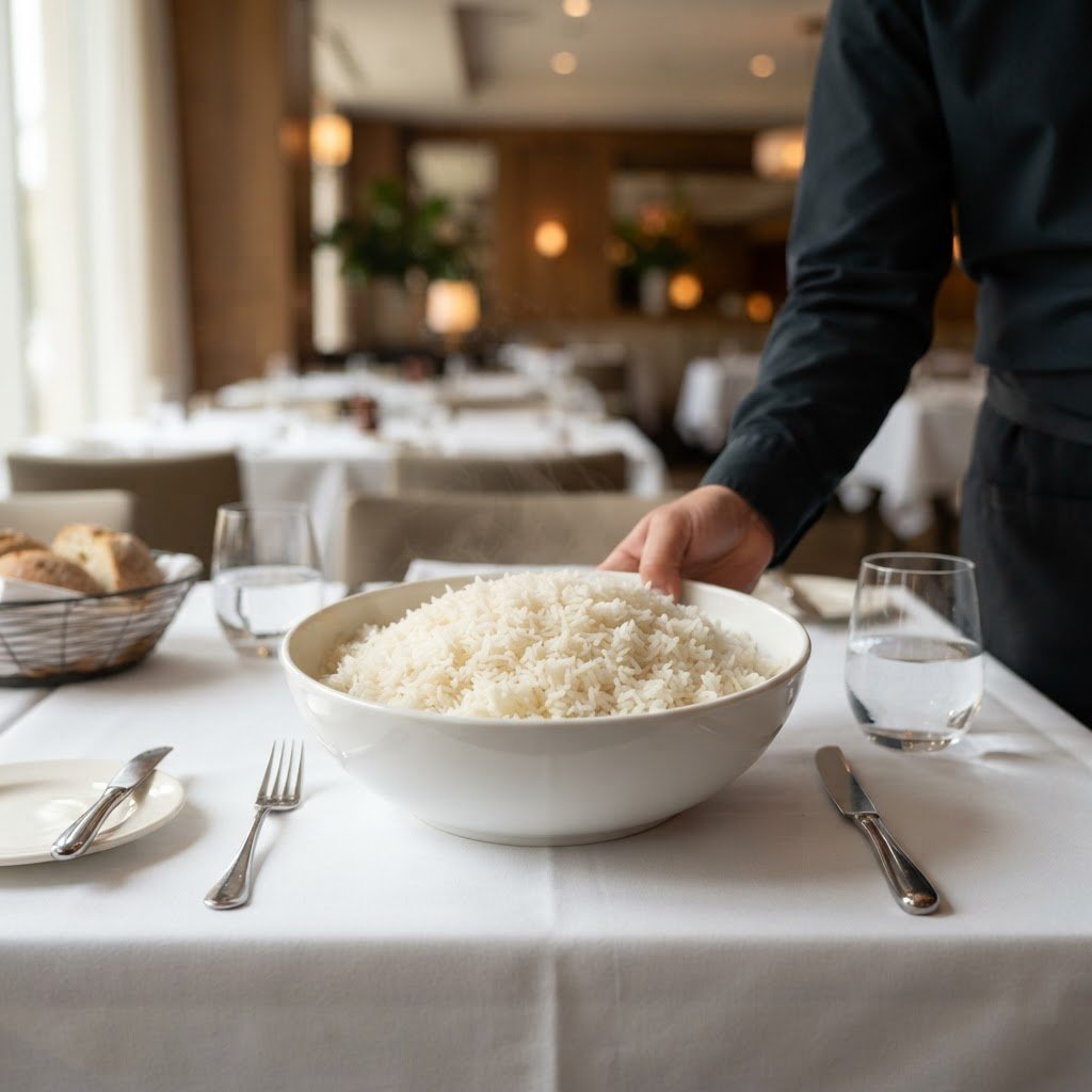 KS-282 long grain rice served at a restaurant table