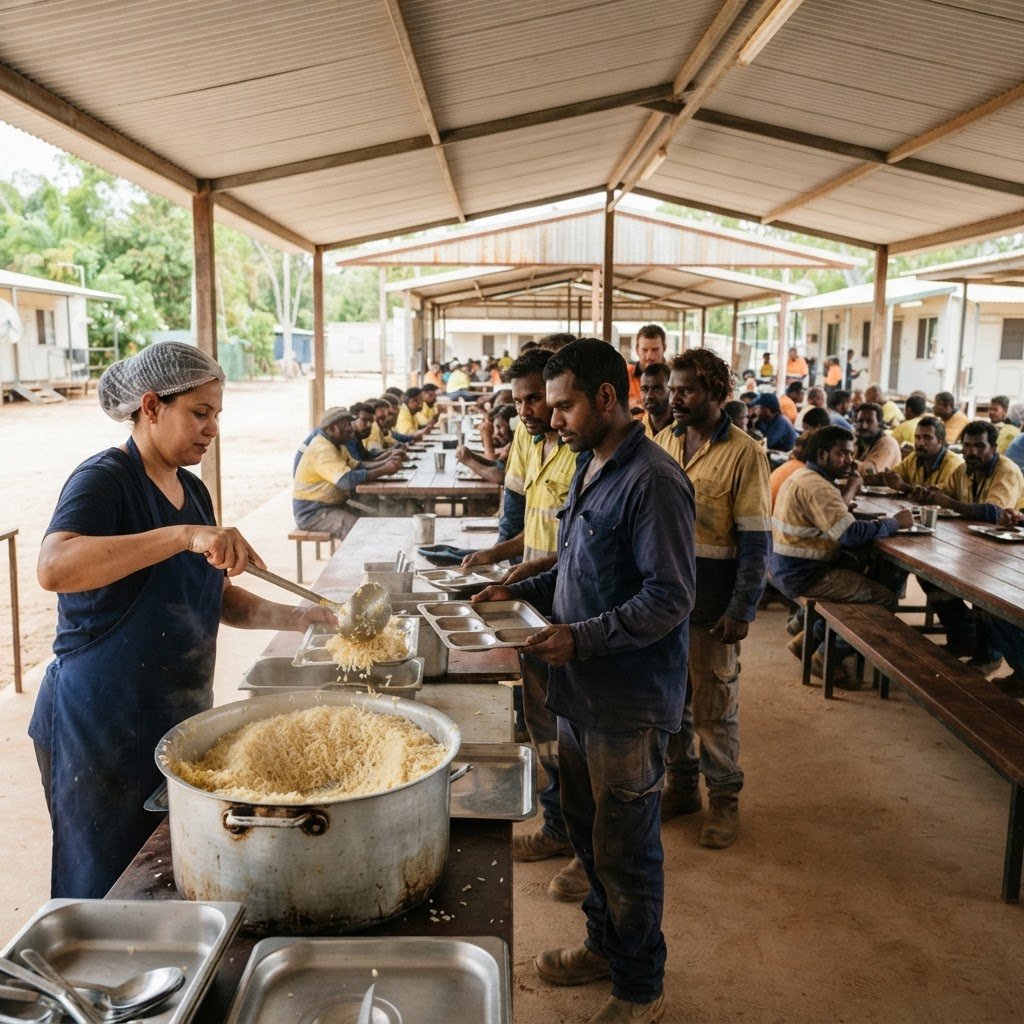 Parboiled long grain rice served at a workers accommodation mess pavilion