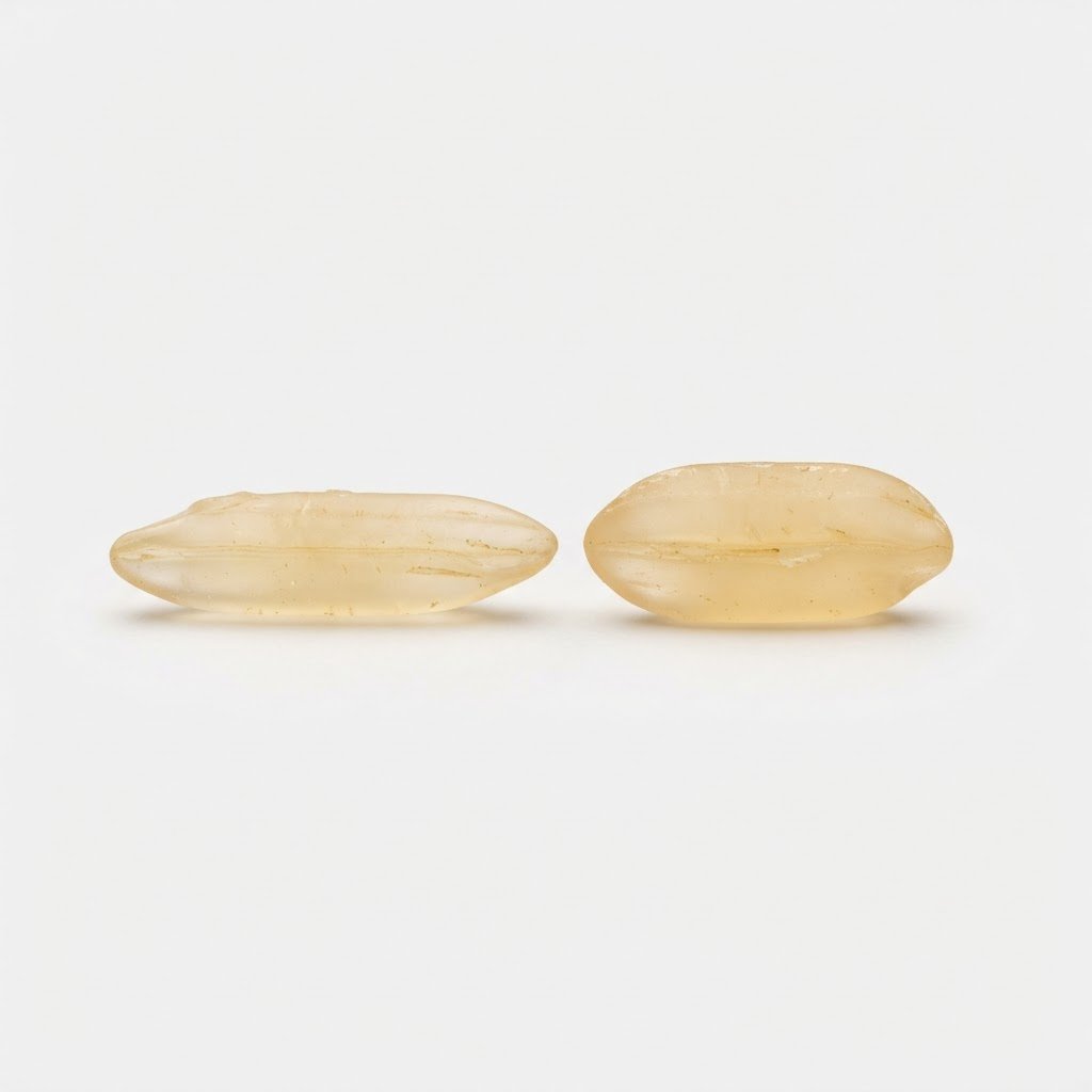 Two parboiled rice grains of different lengths side by side