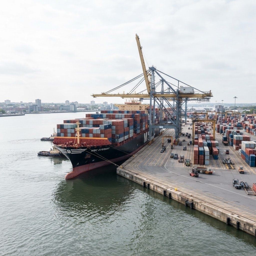 A container vessel arriving to unload sella basmati rice at a buyer destination port