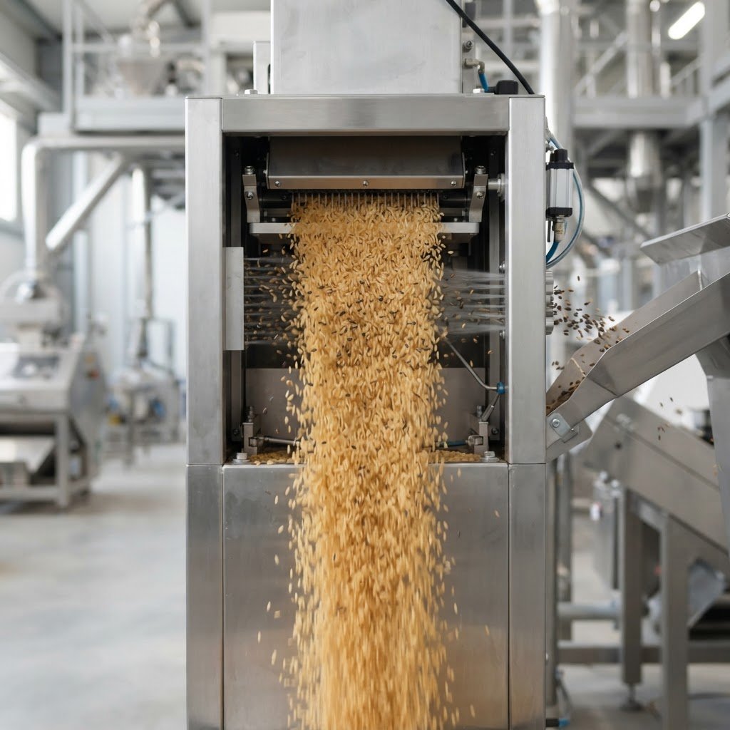 An optical colour sorter grading sella basmati rice at the mill