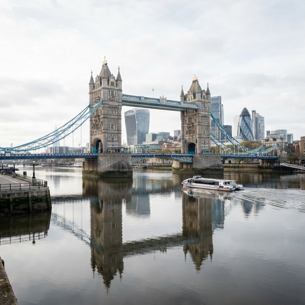 Tower Bridge and the City of London skyline across the river Thames