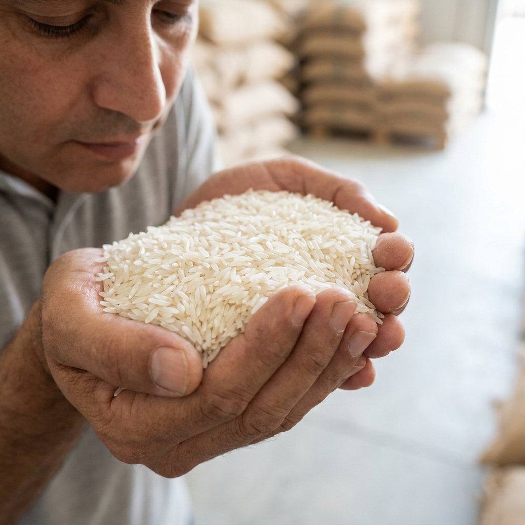 Cupped hands of Super Kernel Basmati Rice held up to check the aroma