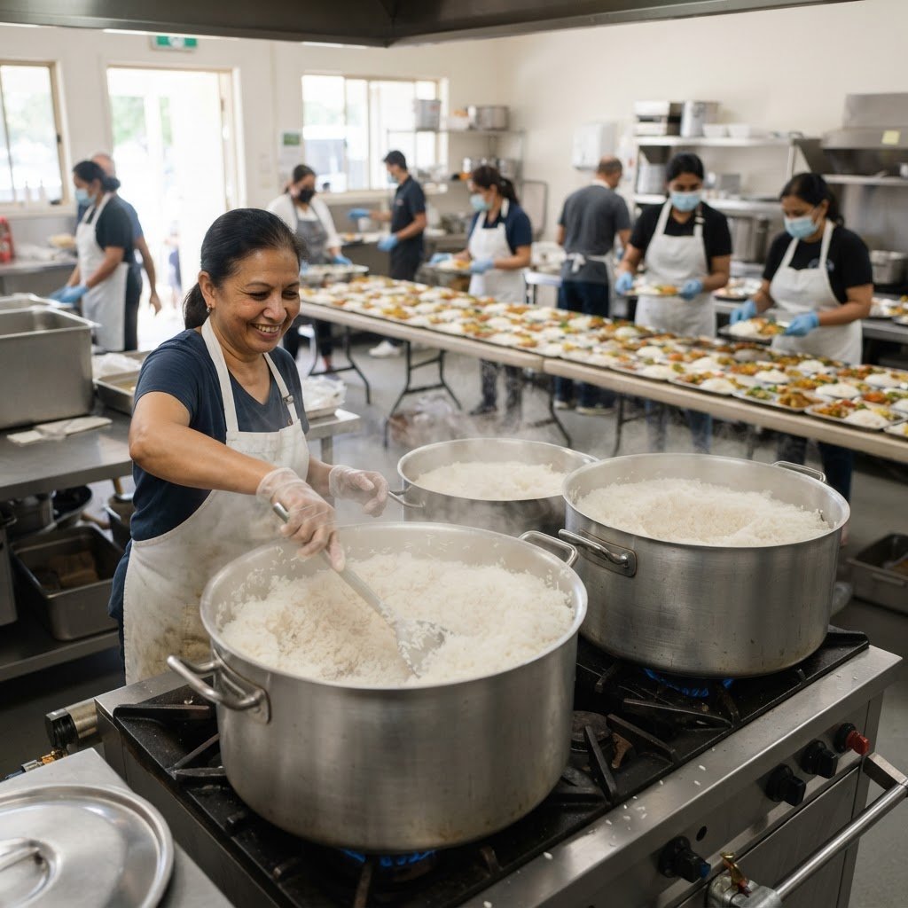Super Kernel Basmati Rice cooked in volume for an iftar community kitchen