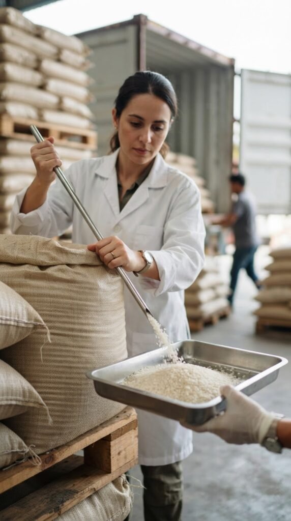Super Kernel Basmati Rice sampled for pre-shipment inspection before loading