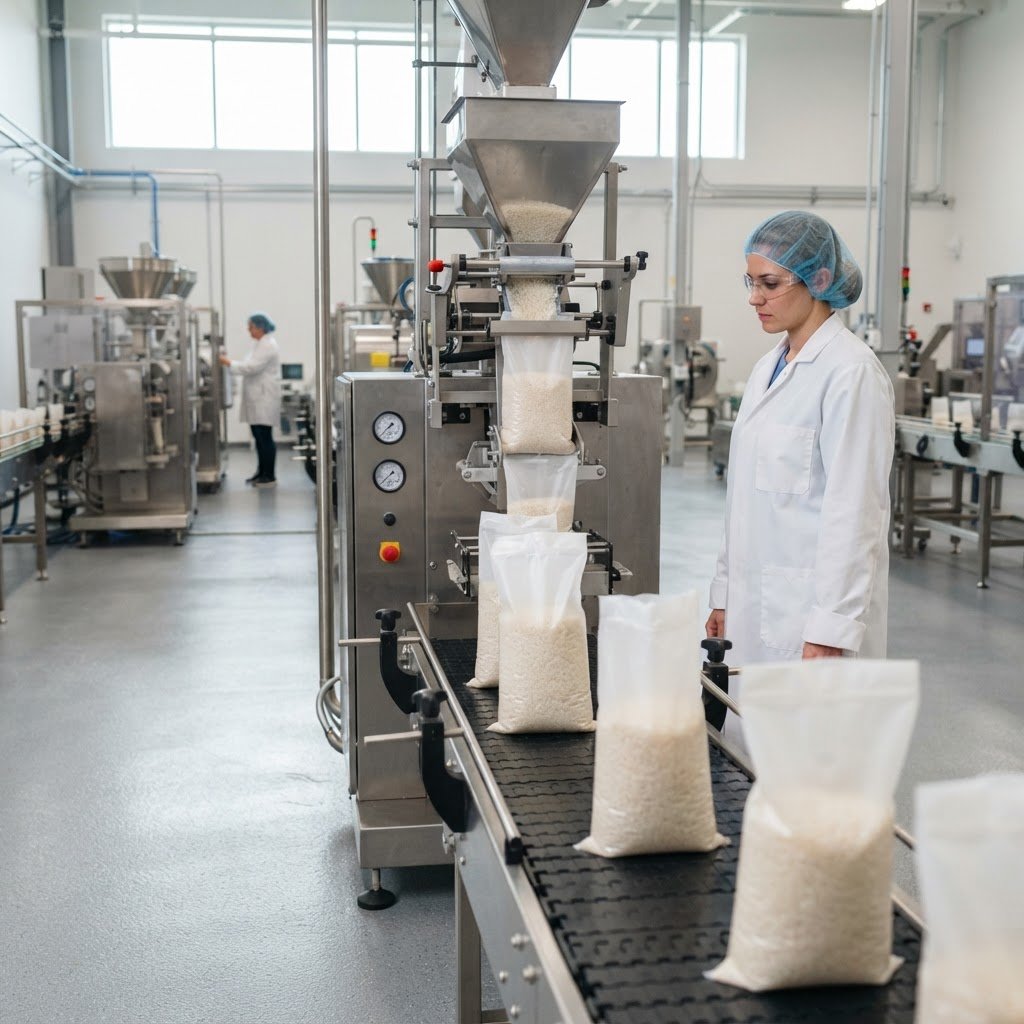 Super Kernel Basmati Rice filled into private label printed bags at the mill