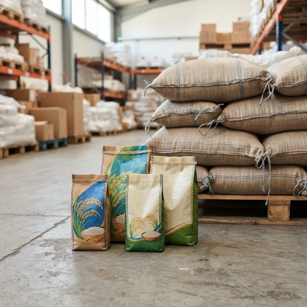 Super Kernel Basmati Rice in retail bags and catering sacks side by side