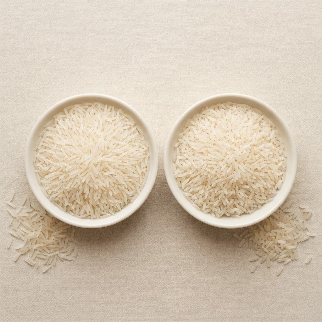 Super Kernel basmati rice at 7.20mm beside 1121 basmati rice at 8.30mm