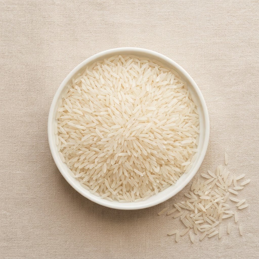Super Kernel white basmati rice, raw milled and polished, 1% broken